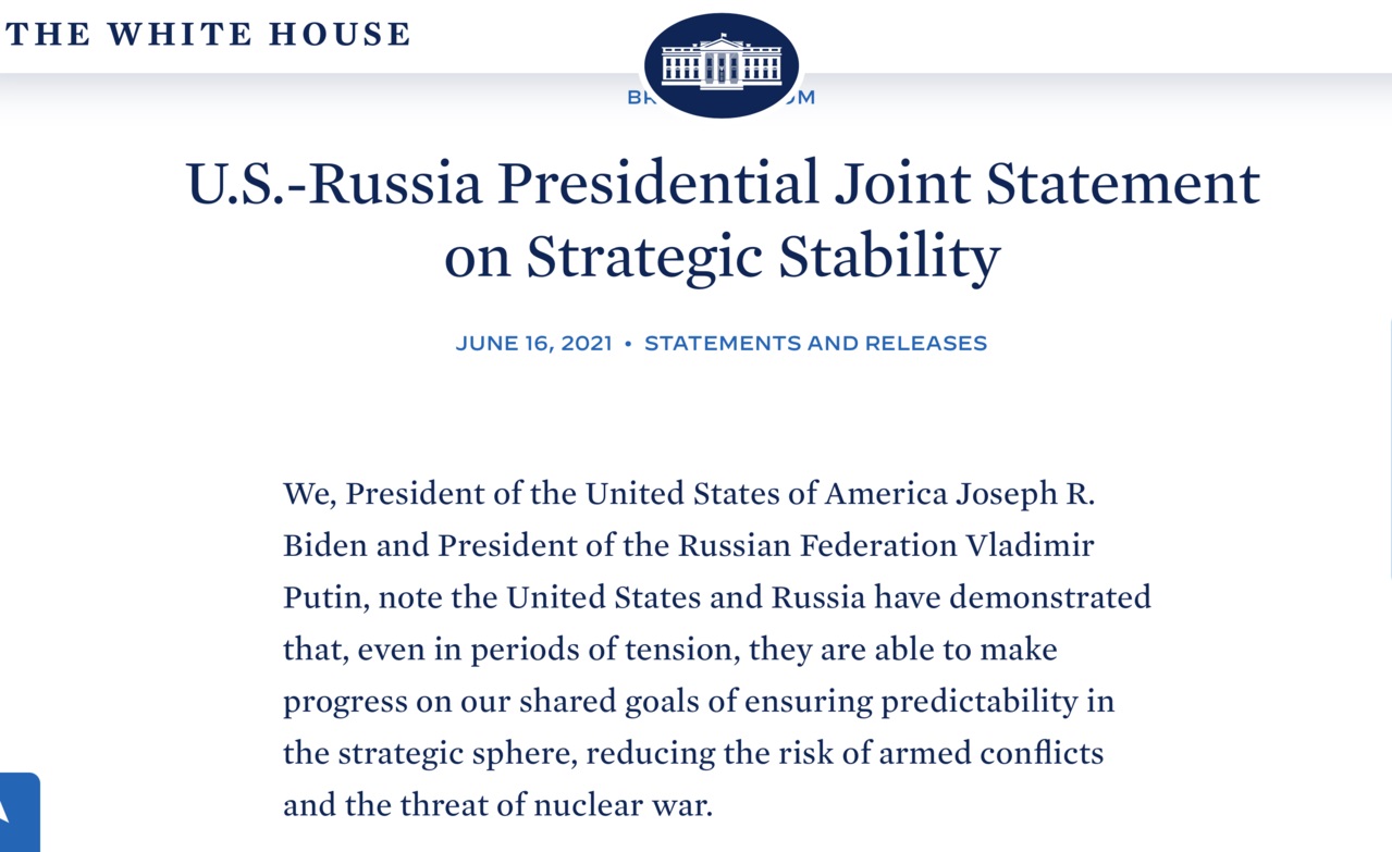 美俄领导人峰会后发表联合声明